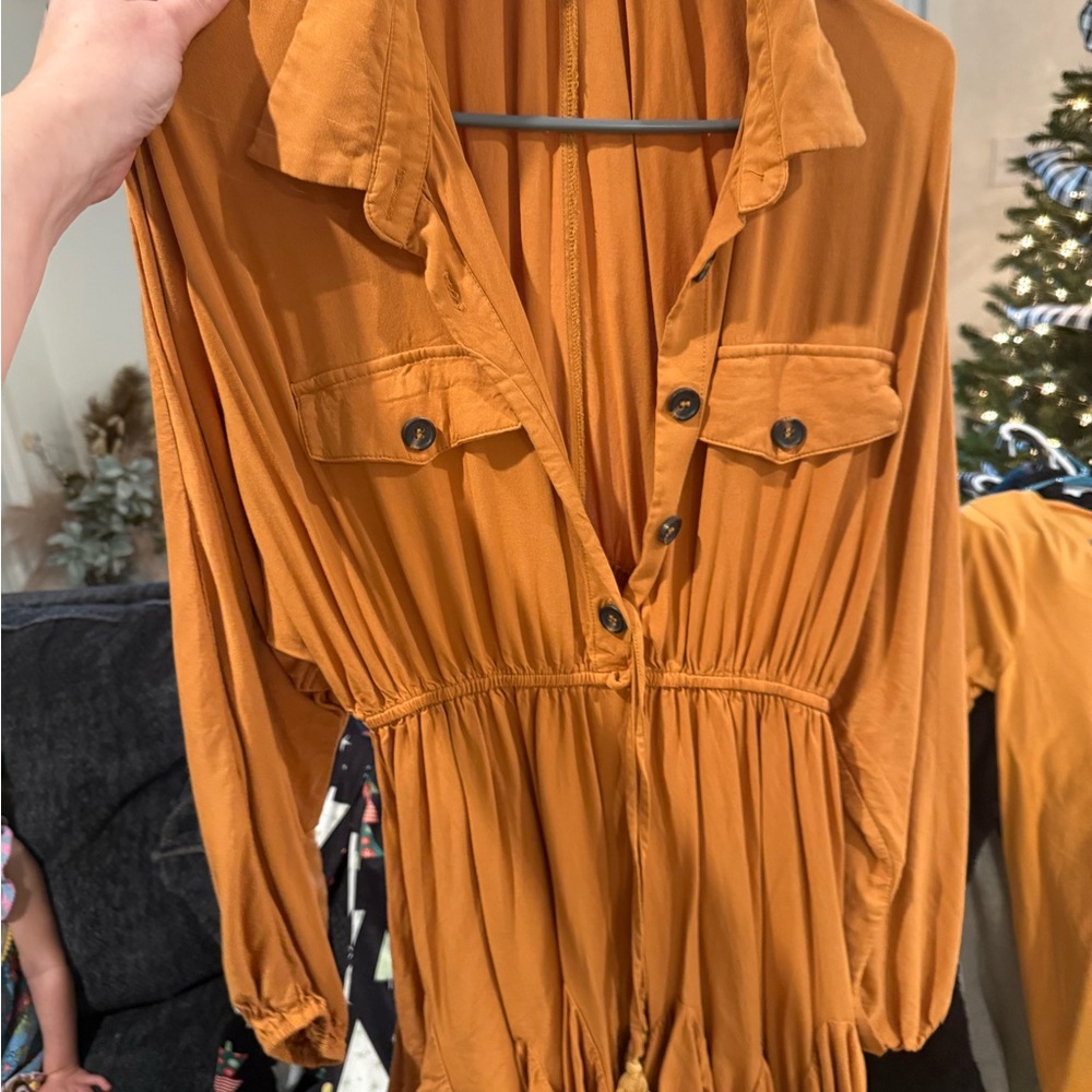 Rust Orange Button-Up Dress